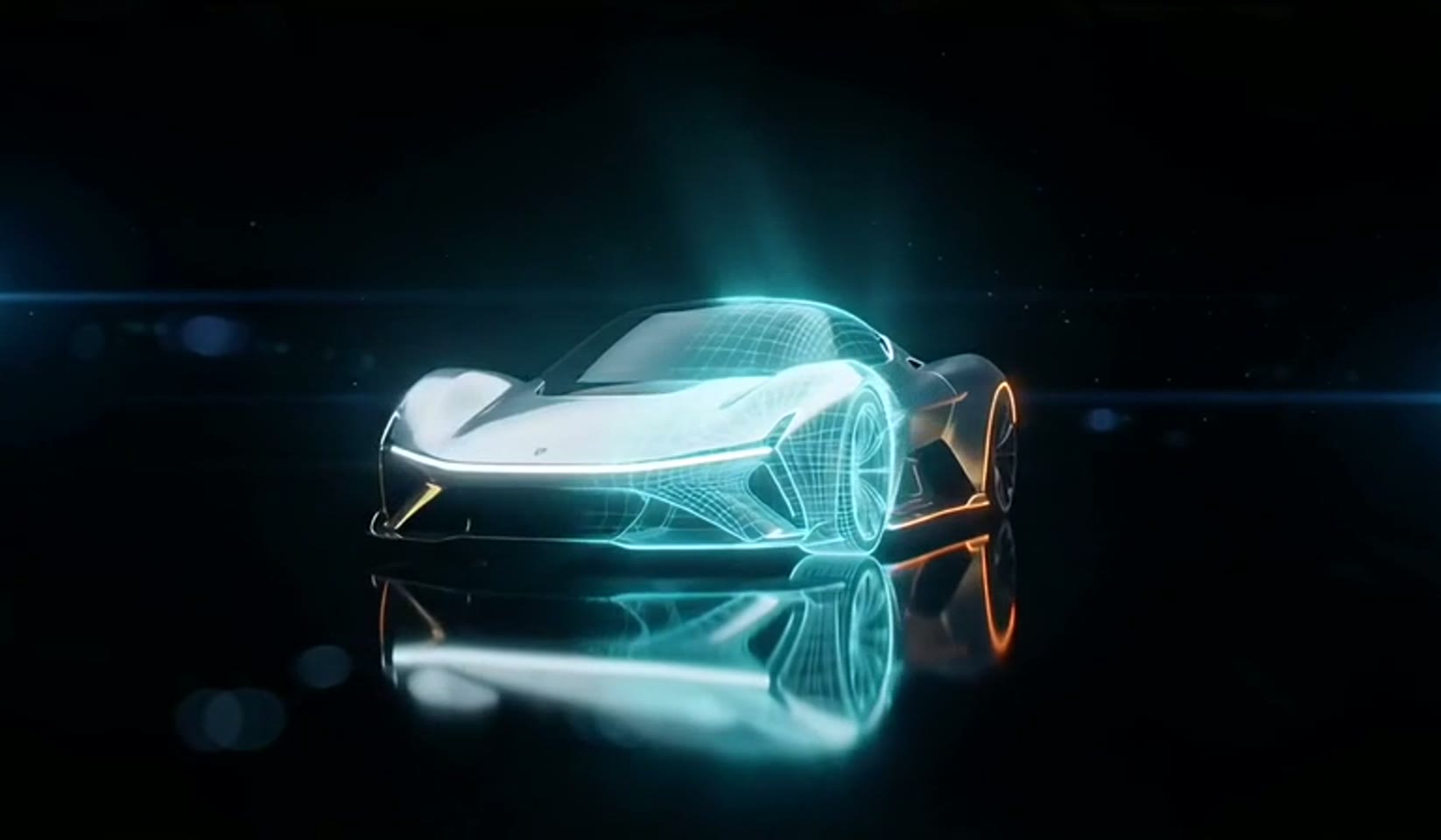 A hypercar on a salt flat at dawn